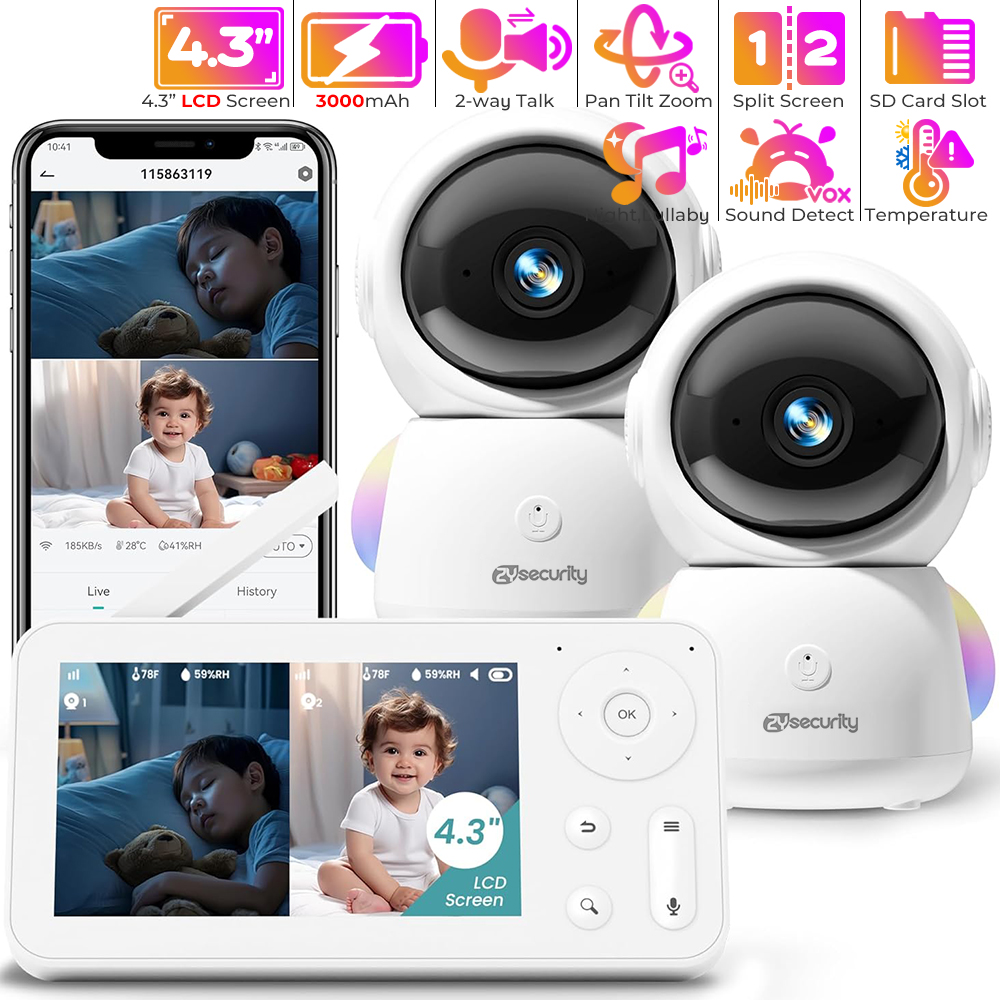 2K Baby Monitor with 2 Cameras - Audio Detect Music recension och pris