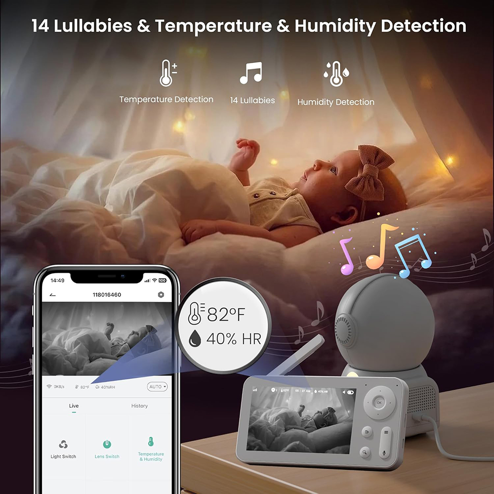 2K Baby Monitor with 2 Cameras - Audio Detect Music recension och pris